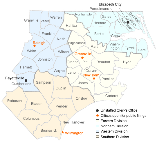 Map of Eastern District North Carolina Counties